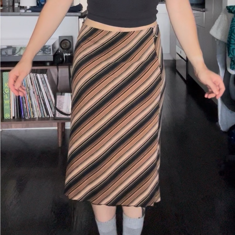 XOXO Diagonal Striped Black and Tan Midi Skirt
